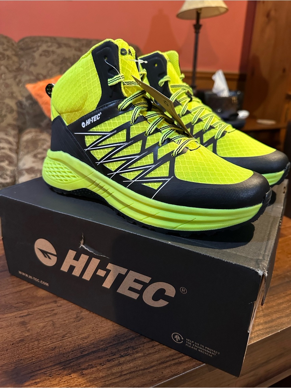 Hi-Tec Men’s Neon Yellow and Black Demolisher Mid Hiking Boots
